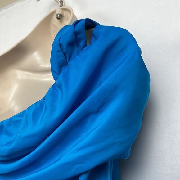 Baja East Blue One Shoulder top with frayed hem size 00 EUC - Picture 9 of 12